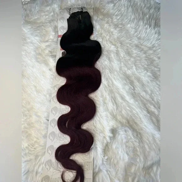 26 Inch Body Wave Black & Red Human hair Clip in Extensions - Picture 2 of 5